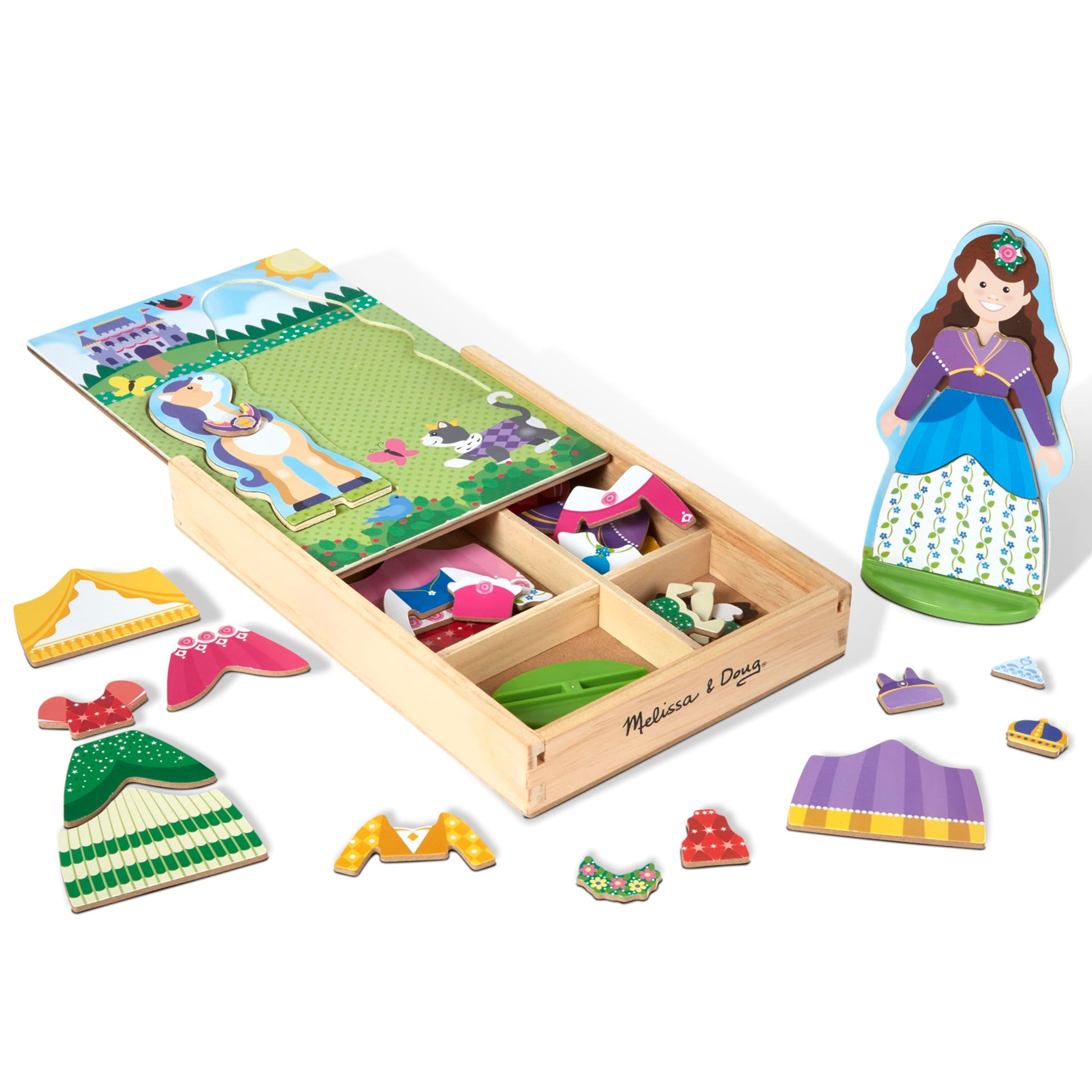 Melissa & Doug Princess & Horse Magnetic Dress-Up Wooden Dolls Pretend Play Set (35 pcs)