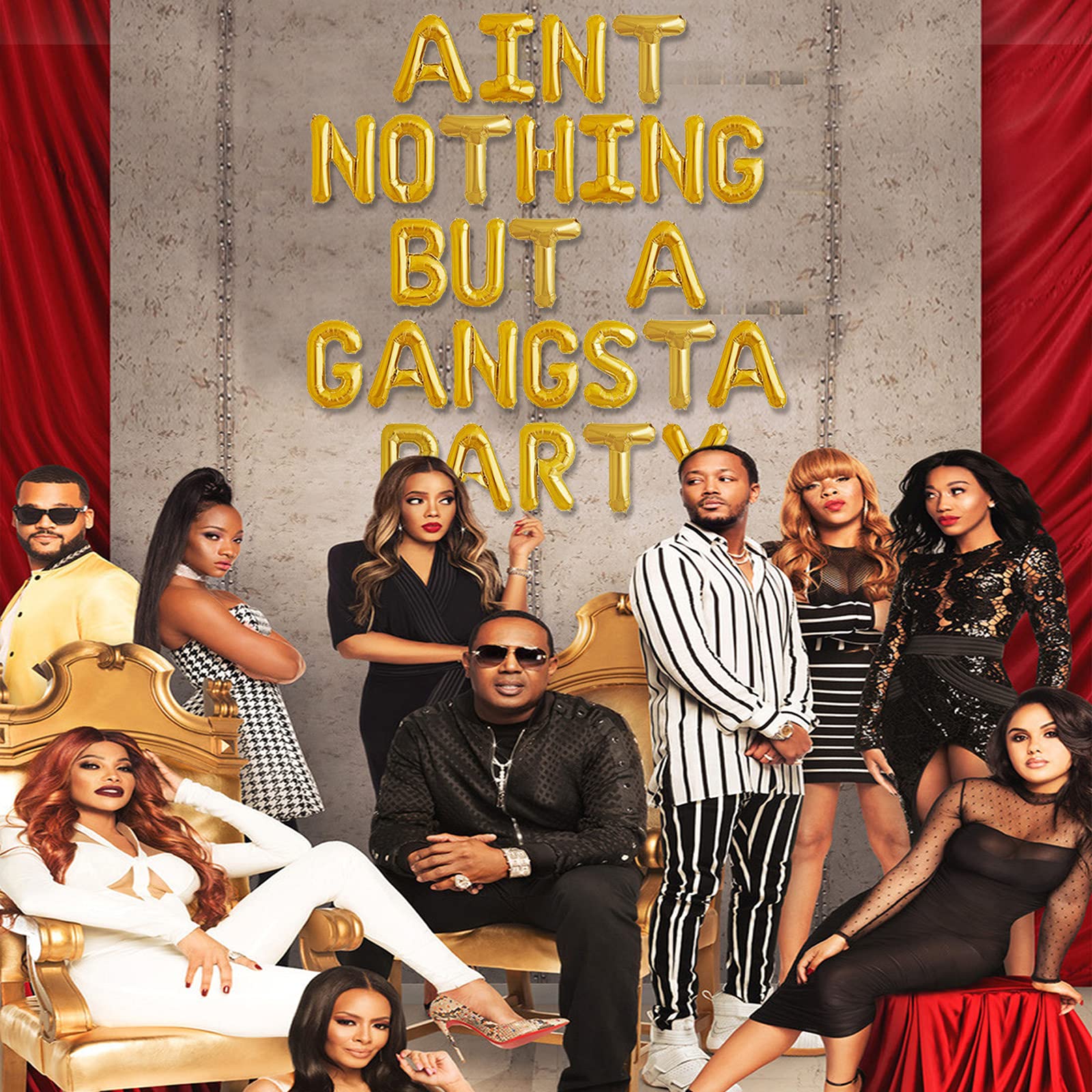 RTHPY Gold 'Aint Nothing But Gangsta Party' Balloon Banner, 90s Party Decor, Birthday Balloons