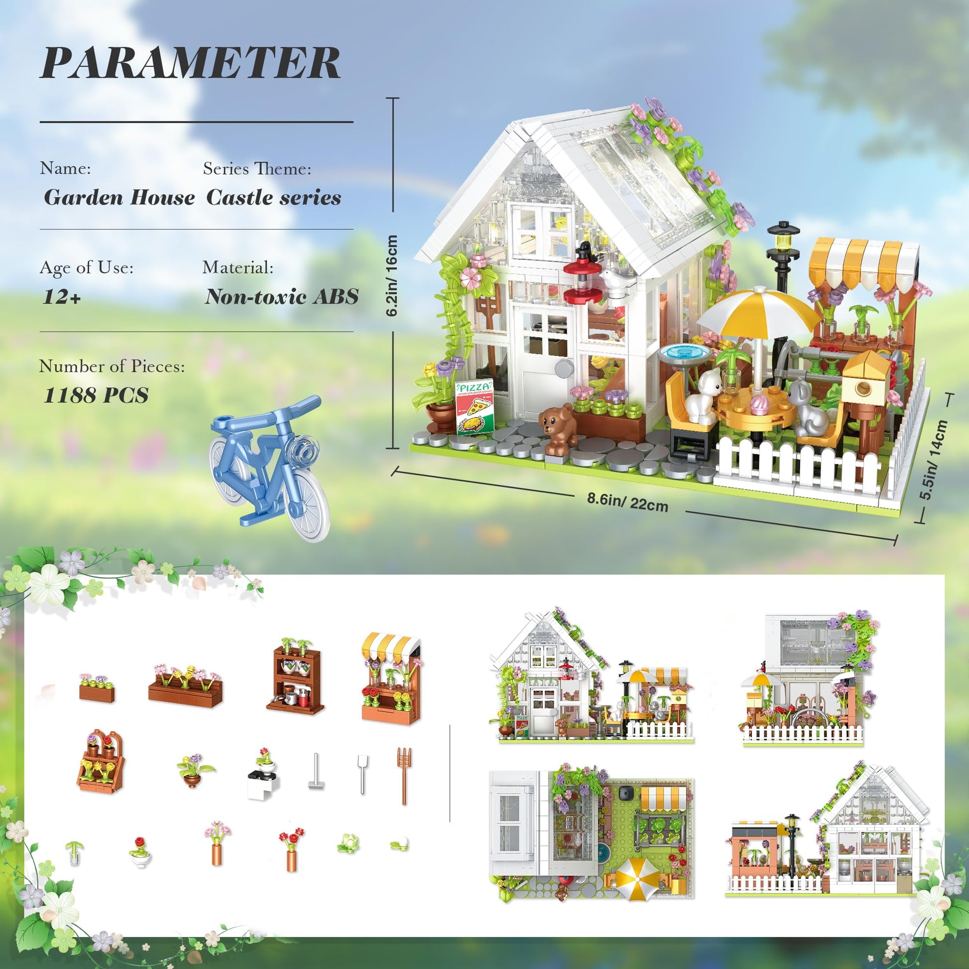 Flower House Building Set, Greenhouse Building Block Set with LED Lights, DIY Greenhouse KIt-Ideal Gifts for Kids and Adults-Plant and Animal Lovers
