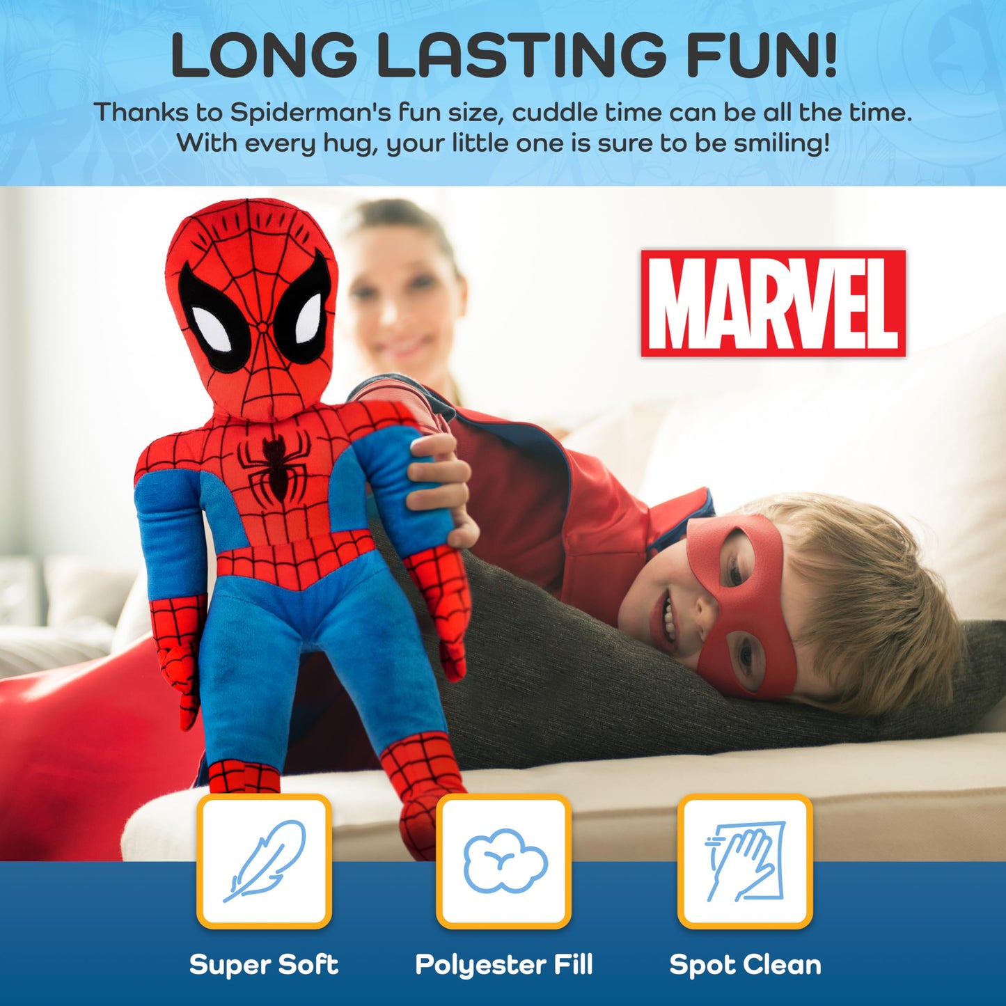 Jay Franco Marvel Super Hero Adventures Toddler Spiderman Plush Stuffed Pillow Buddy - Super Soft Polyester Microfiber, 20 inch (Official Marvel