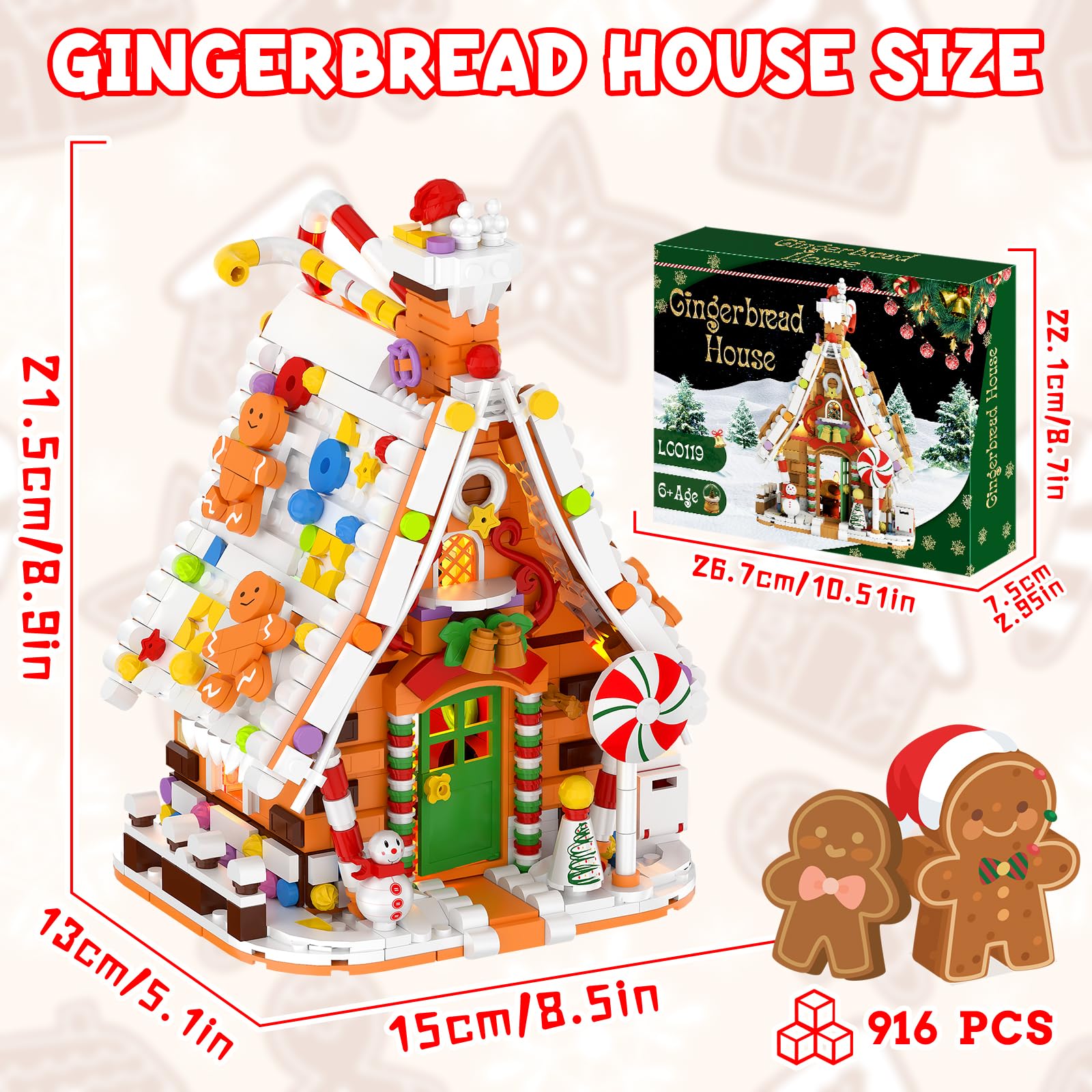 Gingerbread House Building Set with Light Kit, Large Christmas Village Gingerbread House Compatible with Christmas Sets, Inspired Stocking Stuffer or