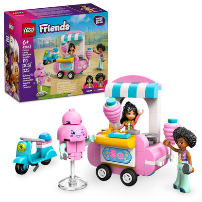 LEGO Friends Cotton Candy Stand and Scooter - Building Toy Pretend Play Set for Kids, Girls and Boys, Ages 6+ - with 2 Minidolls, Wheelable Food Cart