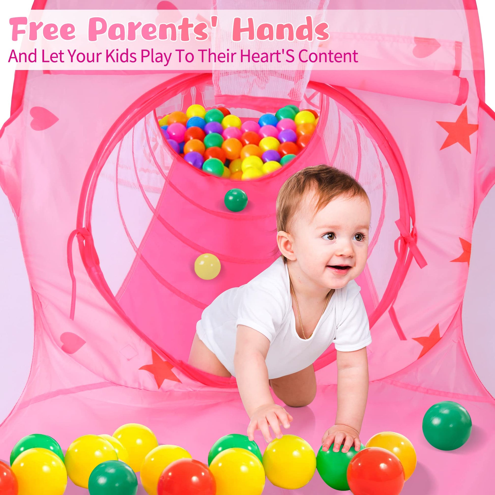 LOJETON 3pc Princess Fairy Tale Kids Play Tent, Oval Crawl Tunnel, Ball Pit for Toddlers, Indoor Outdoor Playhouse Castle Toys, Baby Boys Girls for 3