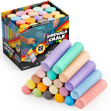 JOYIN 20 PCS Washable Sidewalk Chalks Set in 20 Colors, Non-Toxic Jumbo Colored Chalk for Kids, Painting for Outdoor Games, School Supplies, Painting