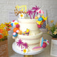 Summer Hawaiian Cake Topper with Beach Ball Sun Umbrella Goggles Beach Cake Decorations for Summer Holiday Theme Birthday Supplies (Surfboard)
