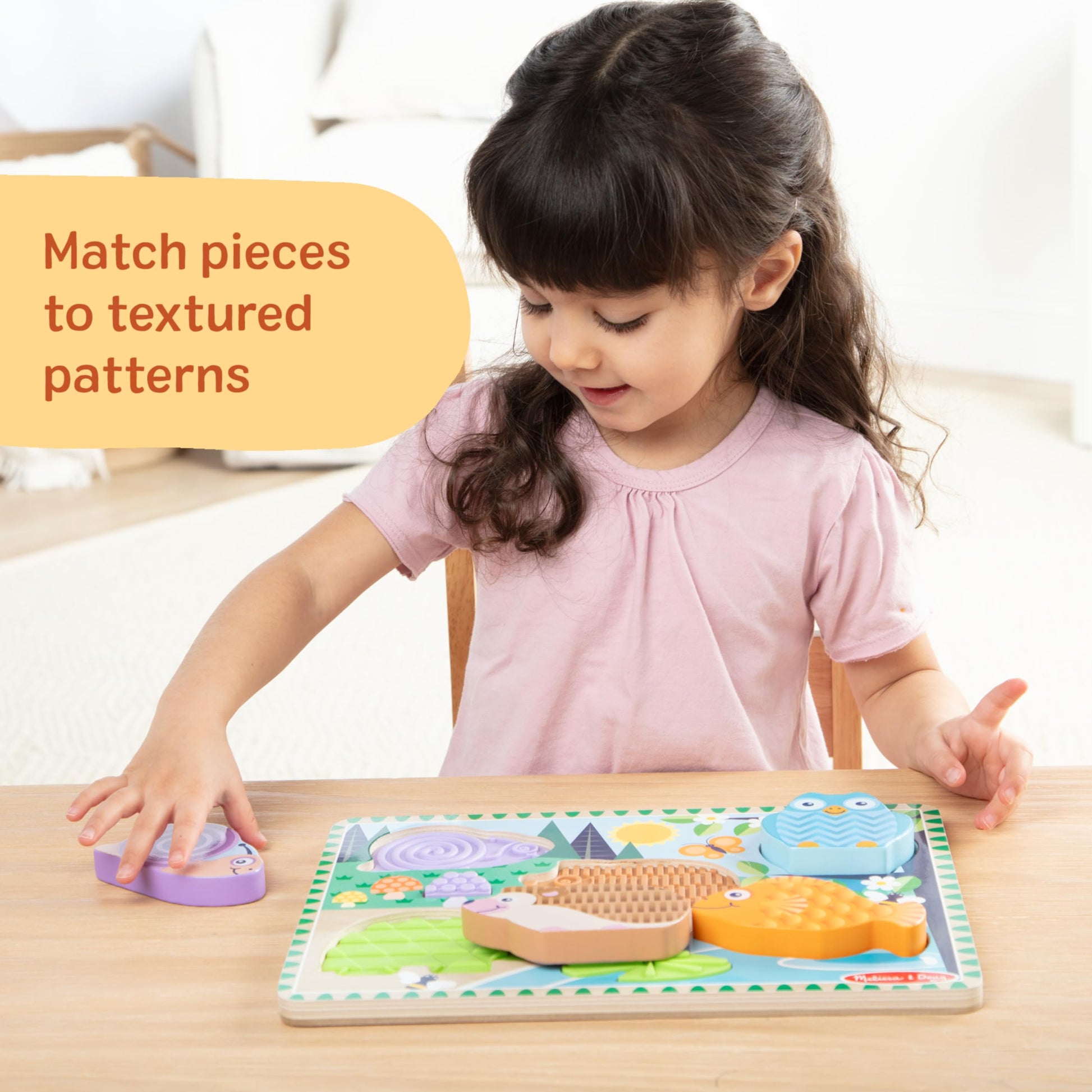 Melissa & Doug Forest Friends Touch & Feel Wooden Puzzle, 5-Piece Chunky Toddler Puzzles with Animals & Textured Silicone Puzzle Board Inlays,