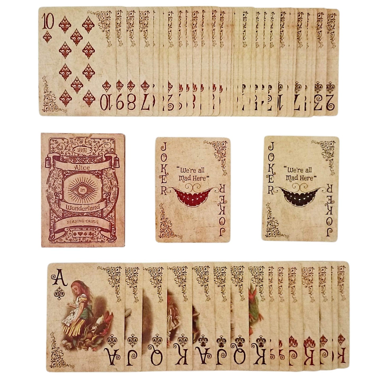 Alice Playing Cards - Complete Full Set for Themed Parties, Photo Props, Decorations and Games
