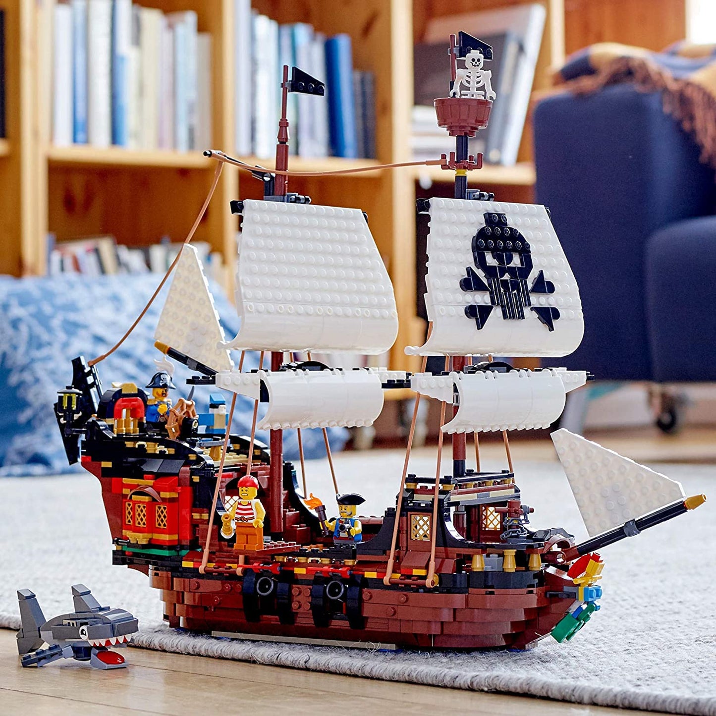 LEGO Creator 3 in 1 Pirate Ship Building Set, Kids can Rebuild The Pirate Ship into an Inn or Skull Island, Features 4 Minifigures and Shark Toy