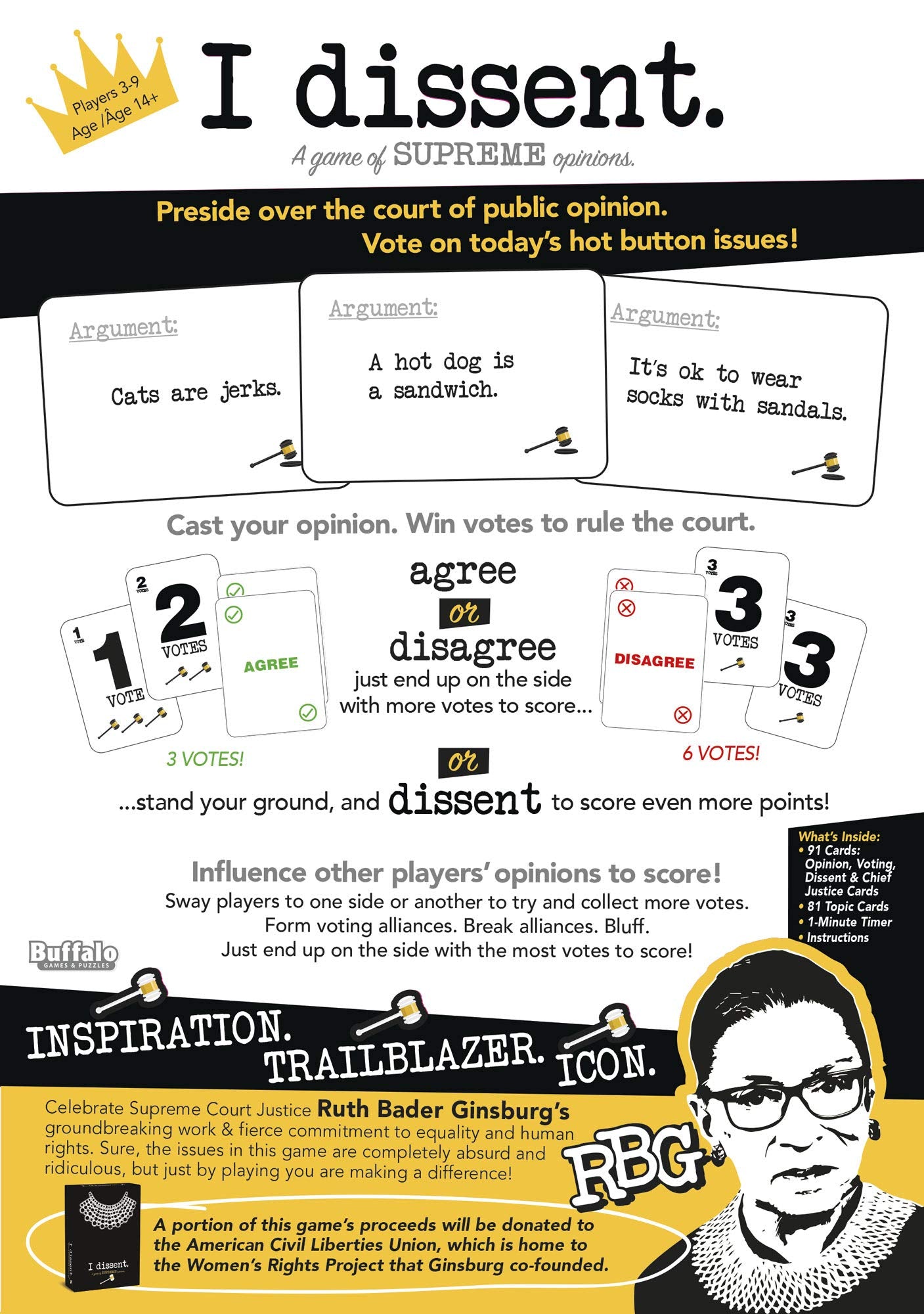 I Dissent: A Game of Supreme Opinions - Absurd Opinions Voting Party Card Game - RBG Court of Opinion - Ages 14+ - 3 to 9 Players