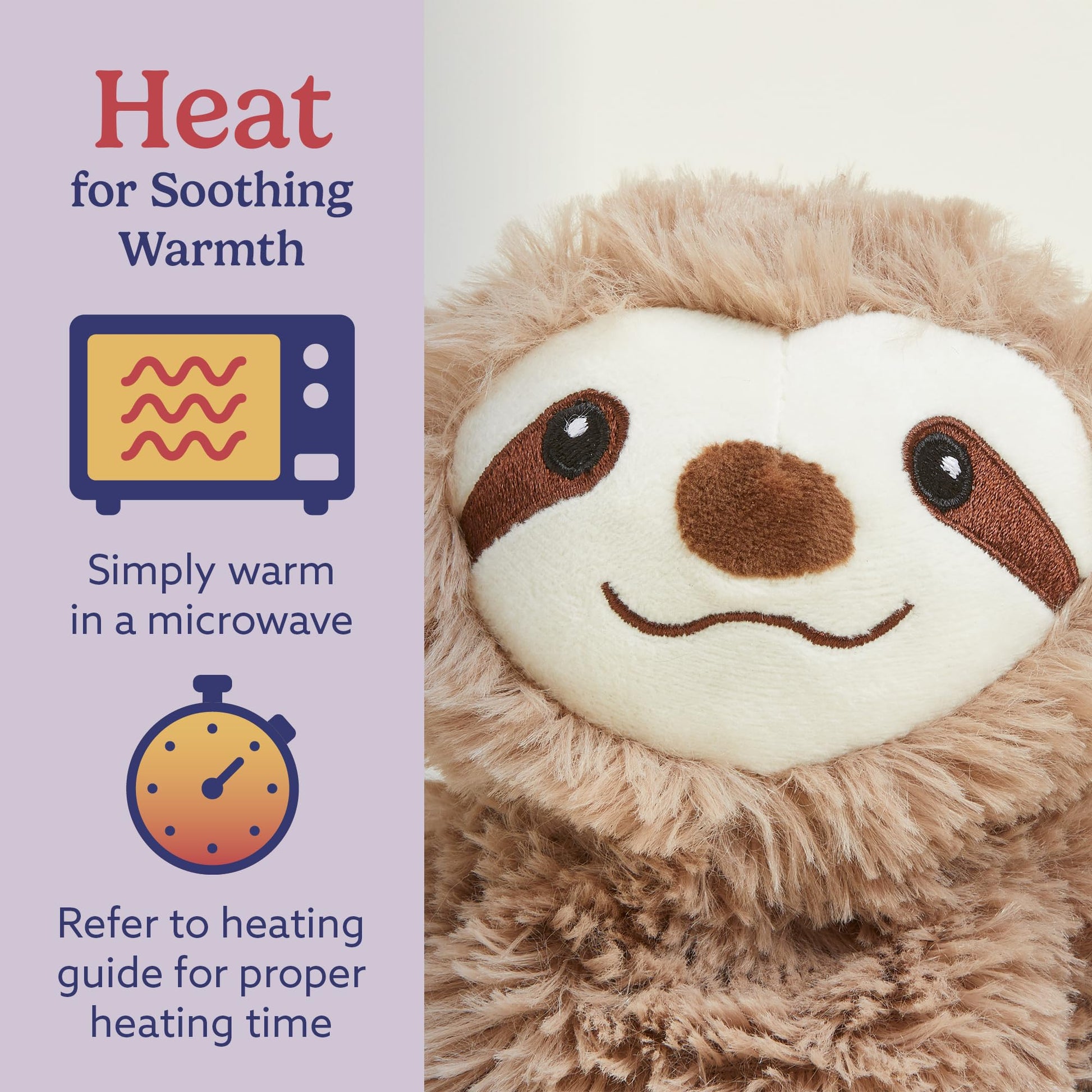 warmies Junior Microwavable & Weighted Stuffed Animals, Sloth - Heated Stuffed Animal Plushie for Warmth & Comfort - Cute Soft Plush Toys for Adults
