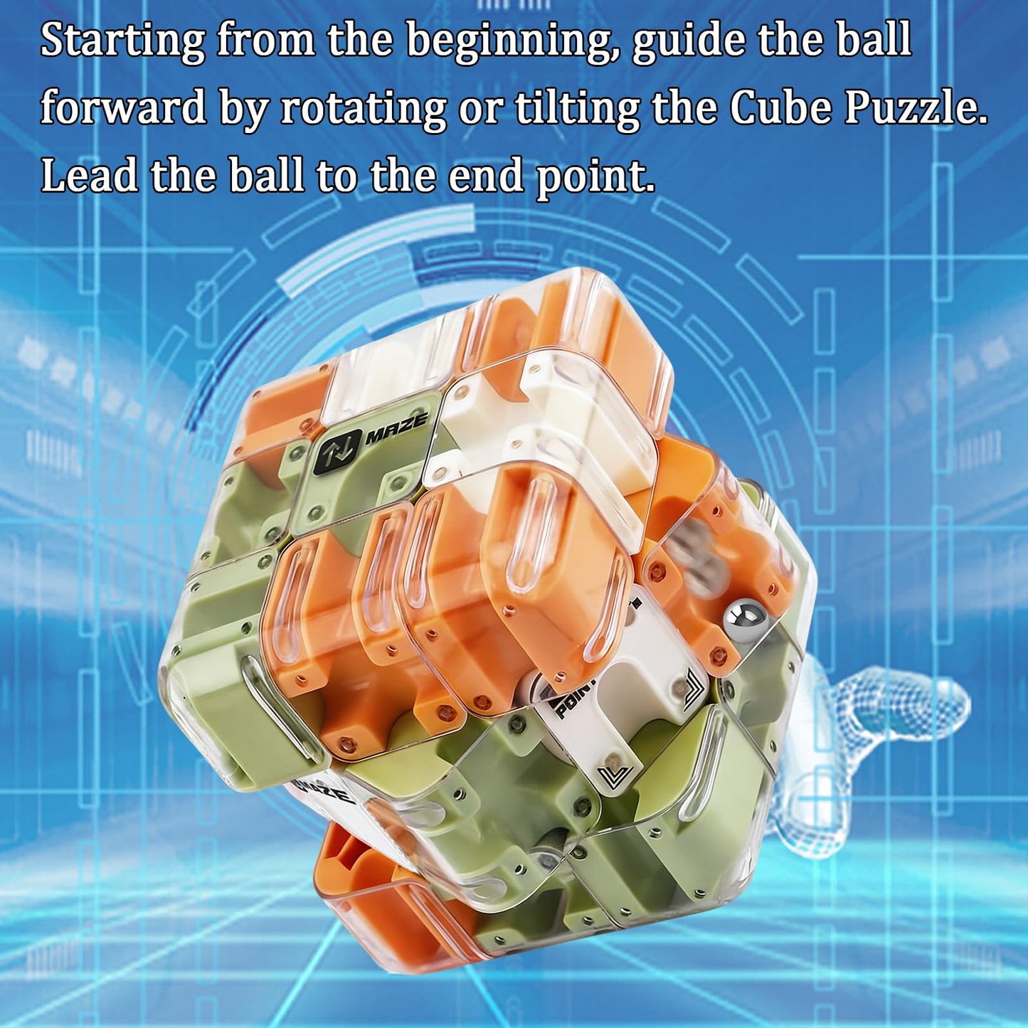 Large Labyrinth 3D Puzzles Maze Cube, 3D Puzzle Magic Cube & Ball, Engaging Brain Teaser Toy (Orange)