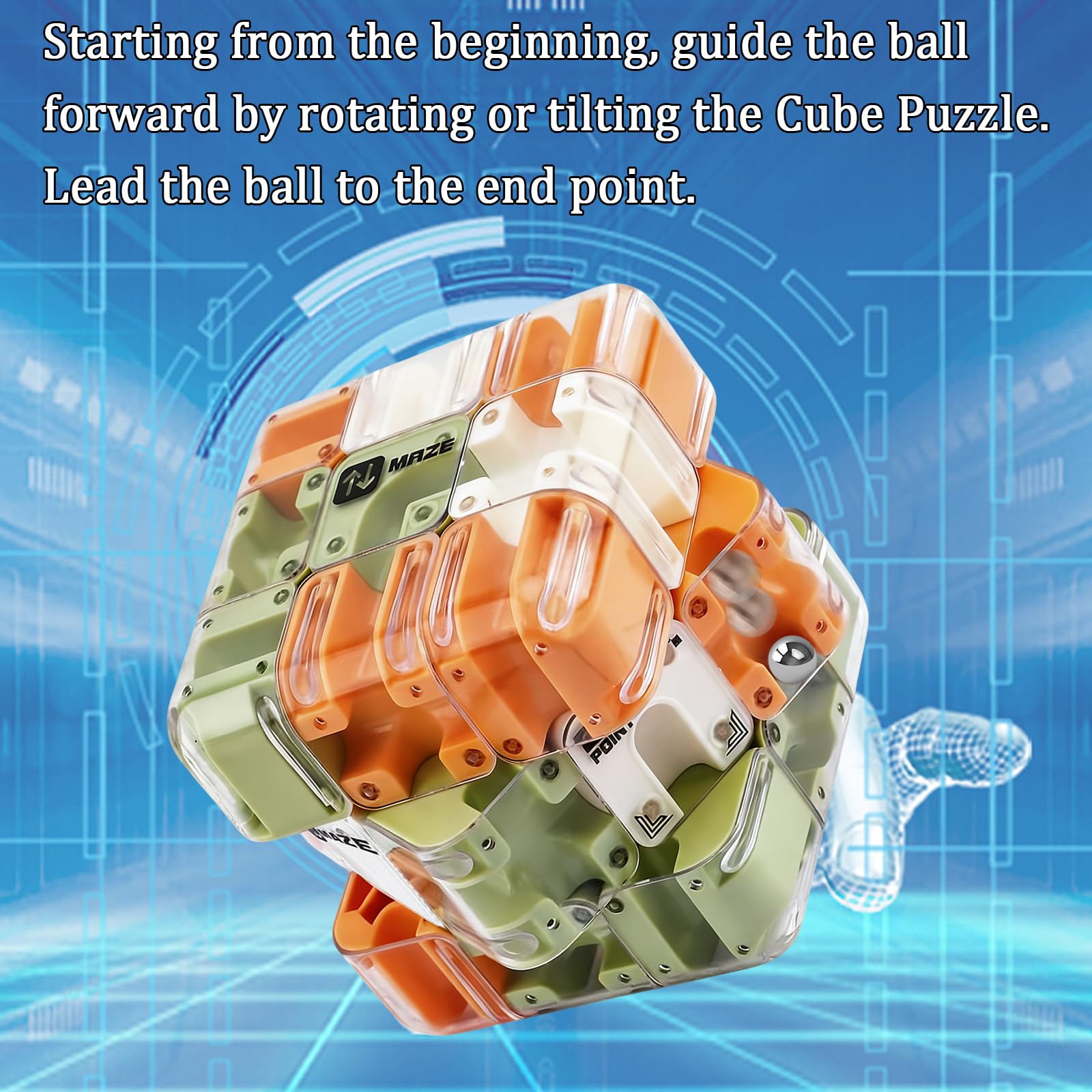 Large Labyrinth 3D Puzzles Maze Cube, 3D Puzzle Magic Cube & Ball, Engaging Brain Teaser Toy (Orange)