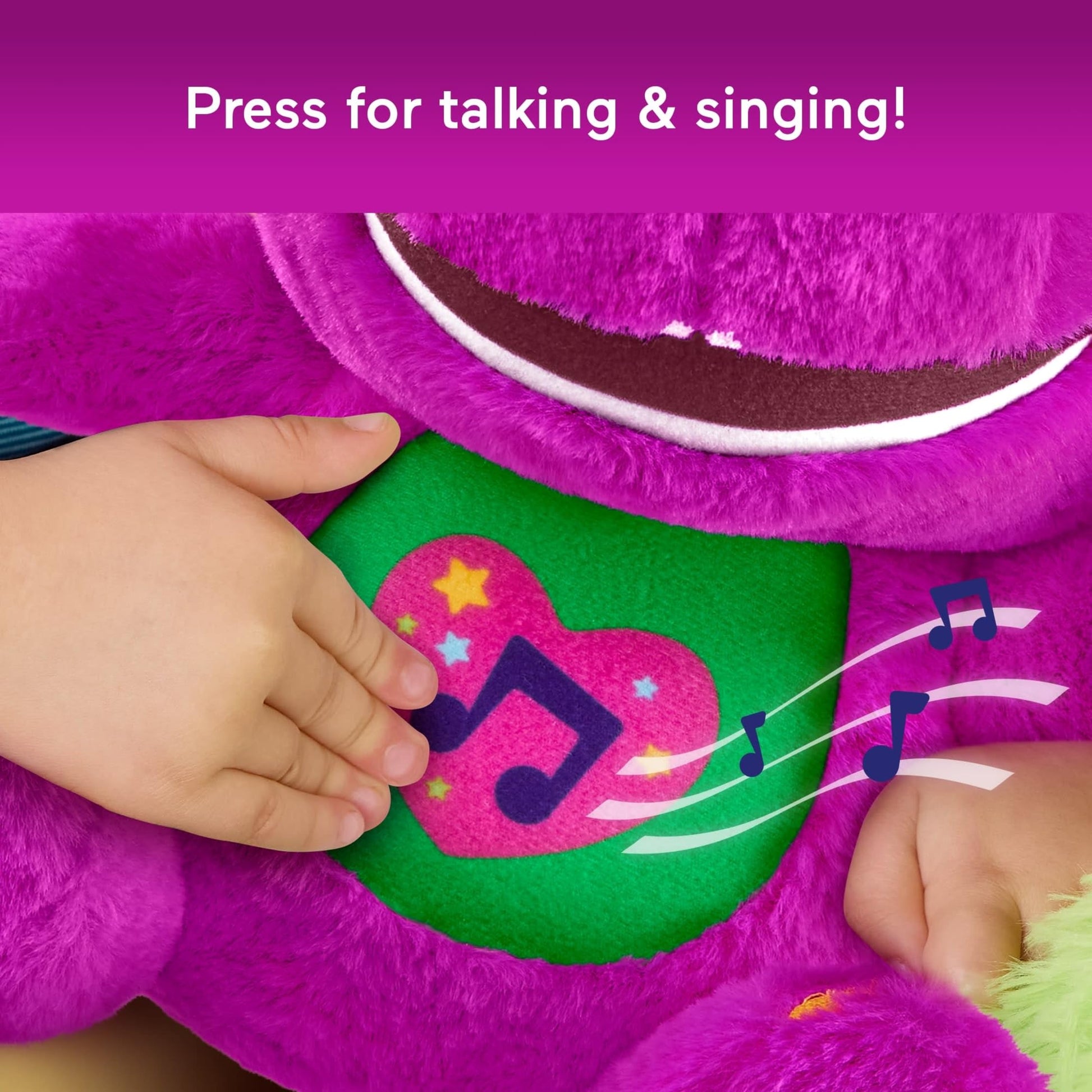 Fisher-Price Barney’s World Toddler Toys, Barney Tall Plush, 10.5 -inch Figure with Sounds, Soft Texture for Play, Kids Ages 2+ Years