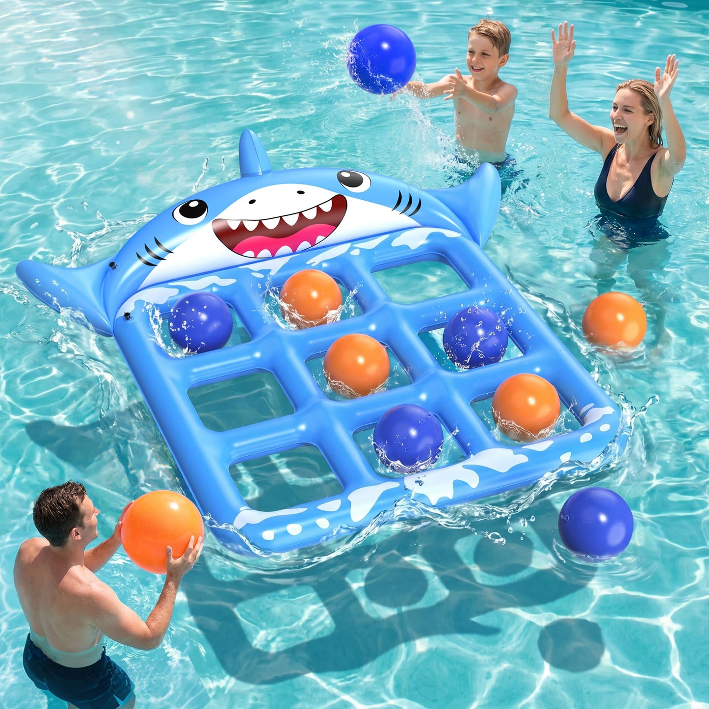 Instaywell Pool Toys Games for Kids & Adults, 72”x54” Giant Inflatable Floating Pool Tic Tac Toe Game with 10 Balls, Pool Game Party Toy Floats