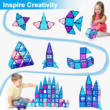 NVHH Magnetic Tiles Kids Toys for 3 4 5 6 7 8+ Year Old Boys Girls Toys Castle Princess Magnetic Building Blocks Educational Toddler Gifts Toy Age 2-4