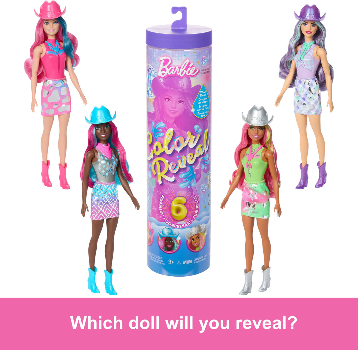 Barbie Color Reveal Fashion Doll & Accessories with 6 Surprises, Disco Star Series with Metallic Shine & Color-Change Bodice (Styles May Vary)