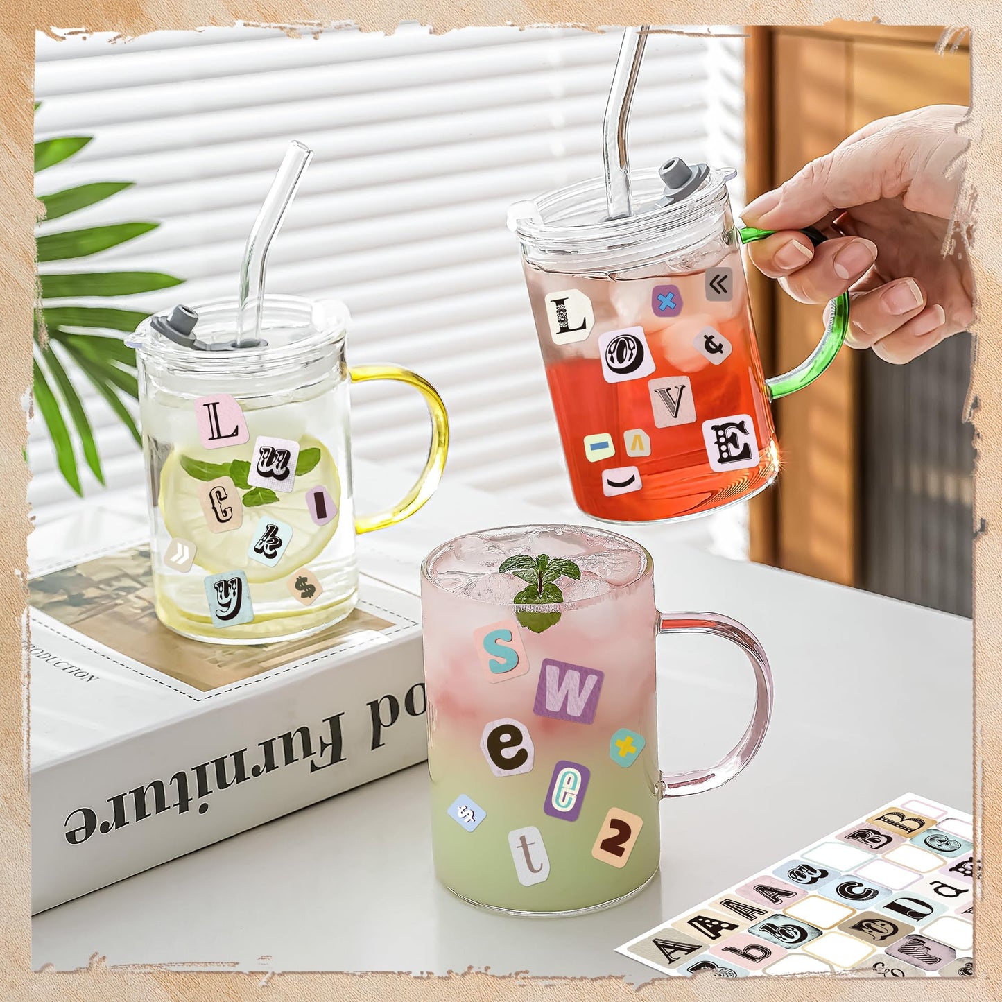 1488PCS Vintage Letter Stickers, 1Inch Magazine Alphabet and Number Stickers, Retro Vinyl Self-Adhesive Sticker Letters for Scrapbook Journaling DIY