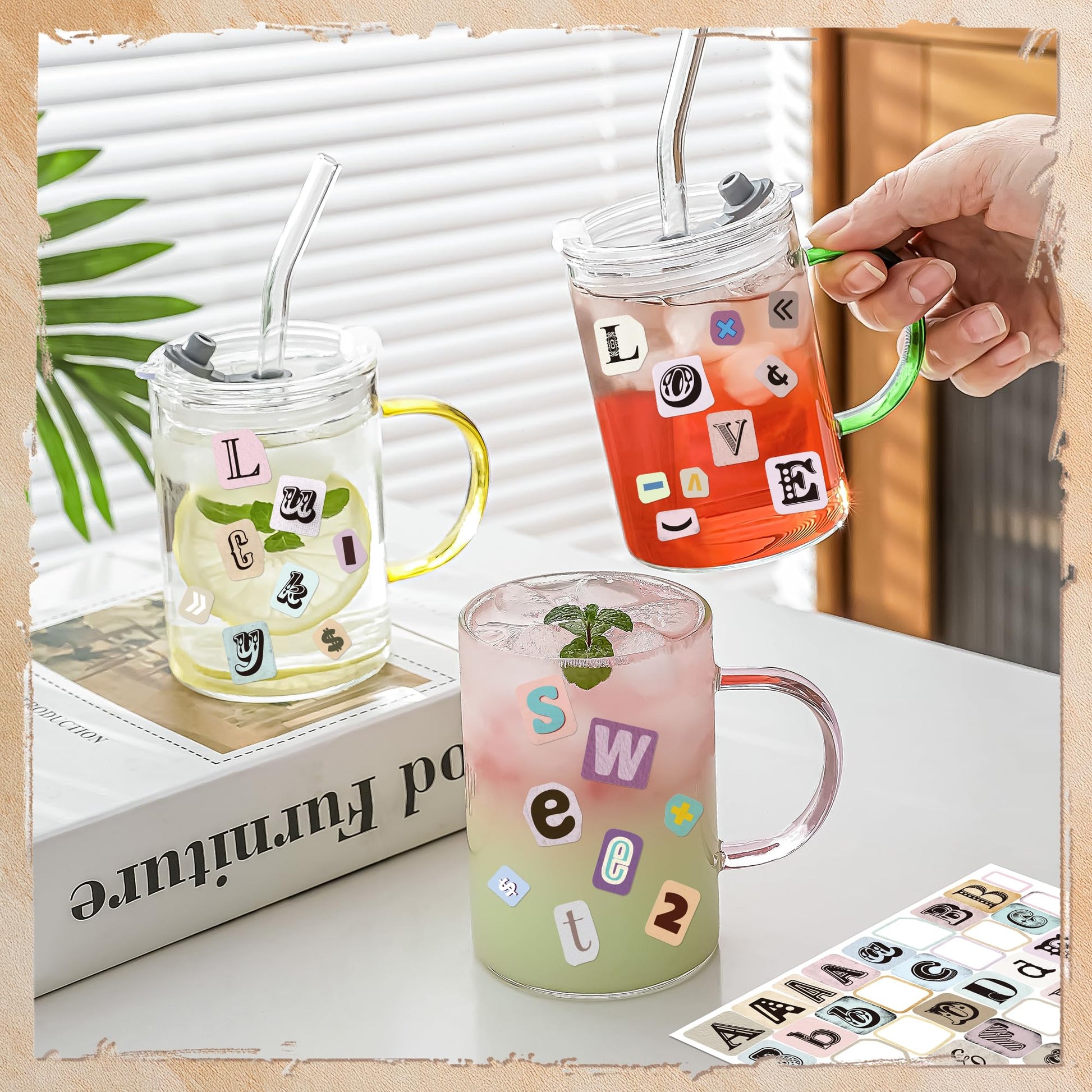 1488PCS Vintage Letter Stickers, 1Inch Magazine Alphabet and Number Stickers, Retro Vinyl Self-Adhesive Sticker Letters for Scrapbook Journaling DIY