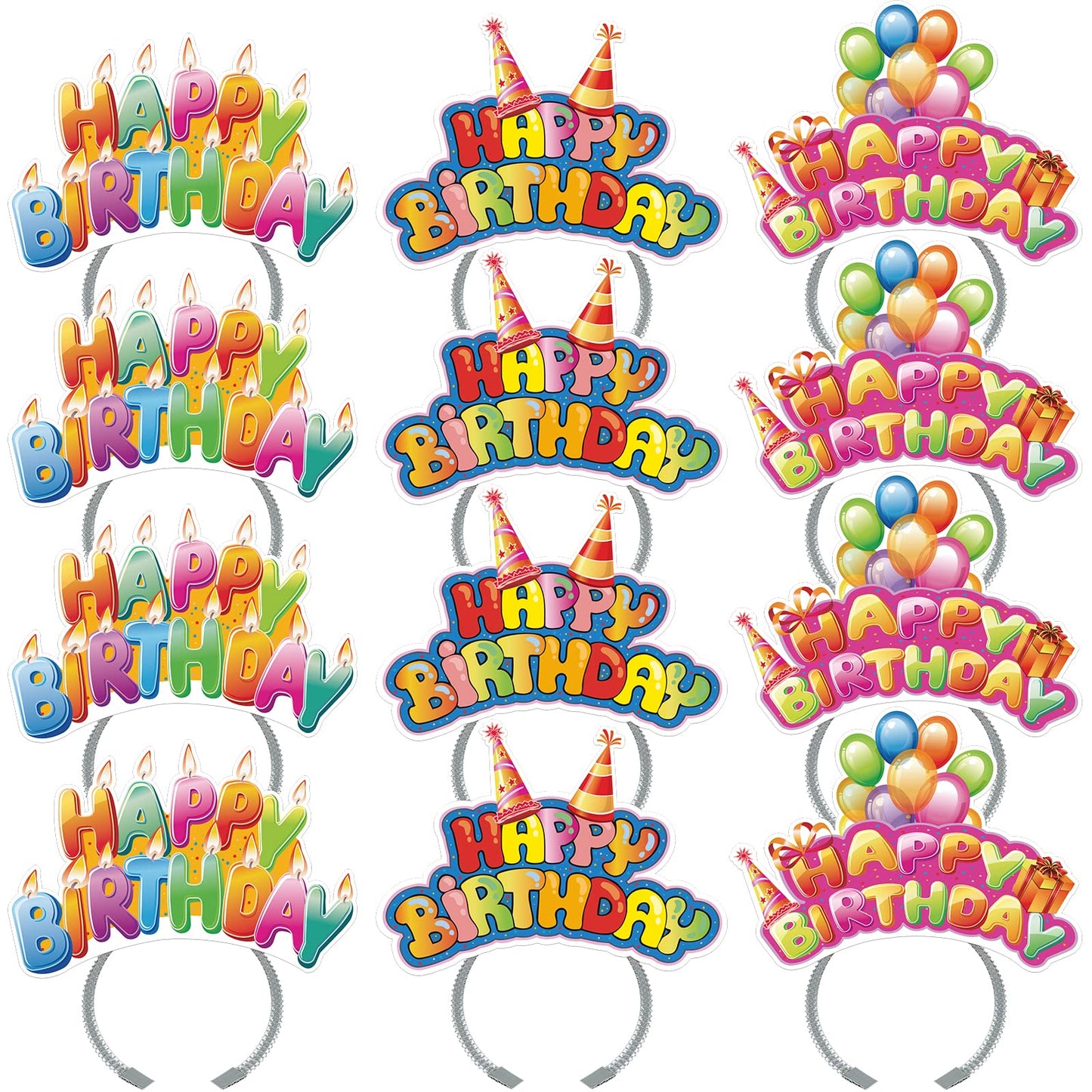 KKBES 12 Pack Party Headbands, Paper Hats for Adults and Kids, 3 Patterns