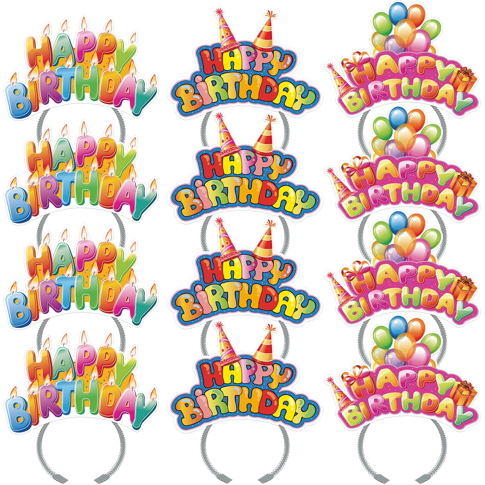 KKBES 12 Pack Party Headbands, Paper Hats for Adults and Kids, 3 Patterns