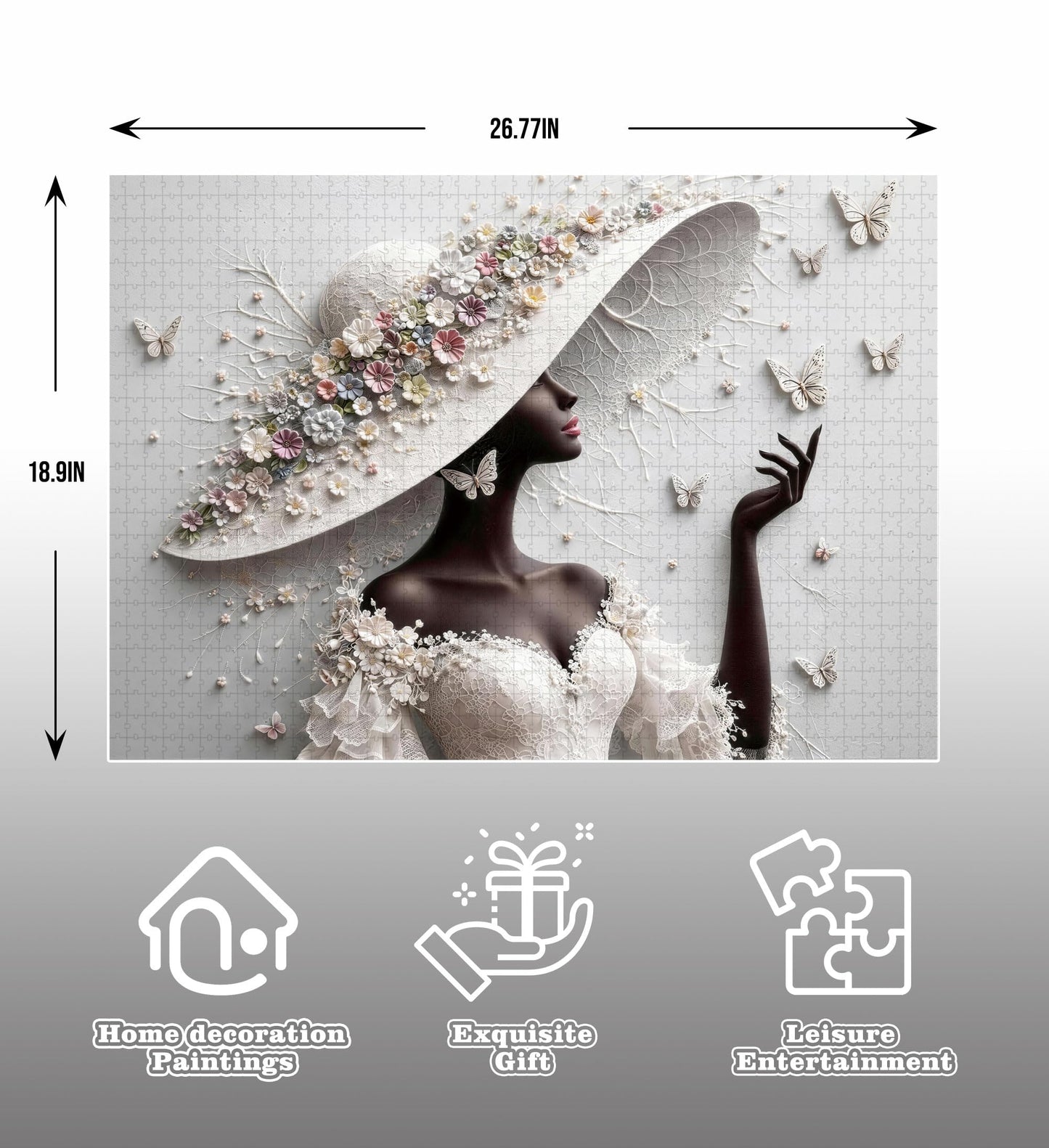 LOTAKDOS Puzzles for Adults 1000 Pieces - Elegant Flower Lady 1000 Jigsaw Puzzle, Beautiful Black and White Beauty Woman?Patchwork Art Challenge
