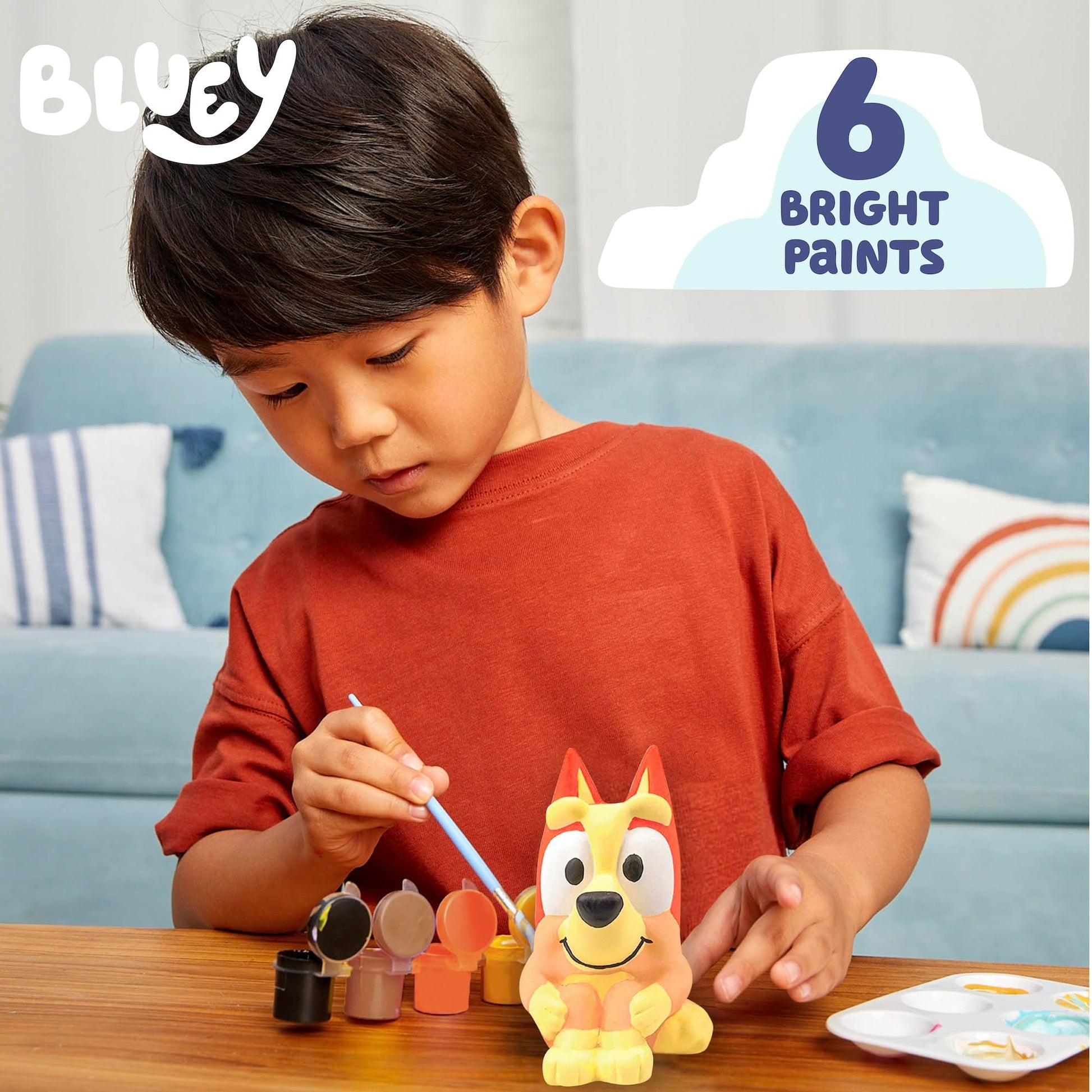 Bluey Paint Your Own Bingo Figurine, Paintable Ceramic Figure, Includes 6 Acrylic Paints, Paintbrush, Toys, Birthday Decorations, Party Favors, Kids
