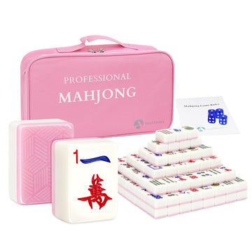 Engraved American Mahjong Tiles Set, 166 Pink 1.4" Melamine Mahjong Tiles, Easy-to-Read Jumbo Size Mah Jongg Game with Storage Bag, NMJL Compatible