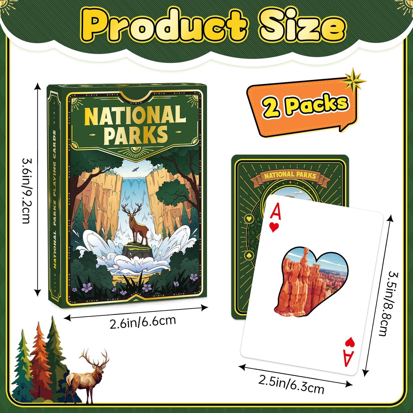 Playing Cards 2 Pack, 2 Deck of Cards, National Park Theme Playing Cards, Standard Poker Cards Set for Card Games Family Game Night Blackjack Camping