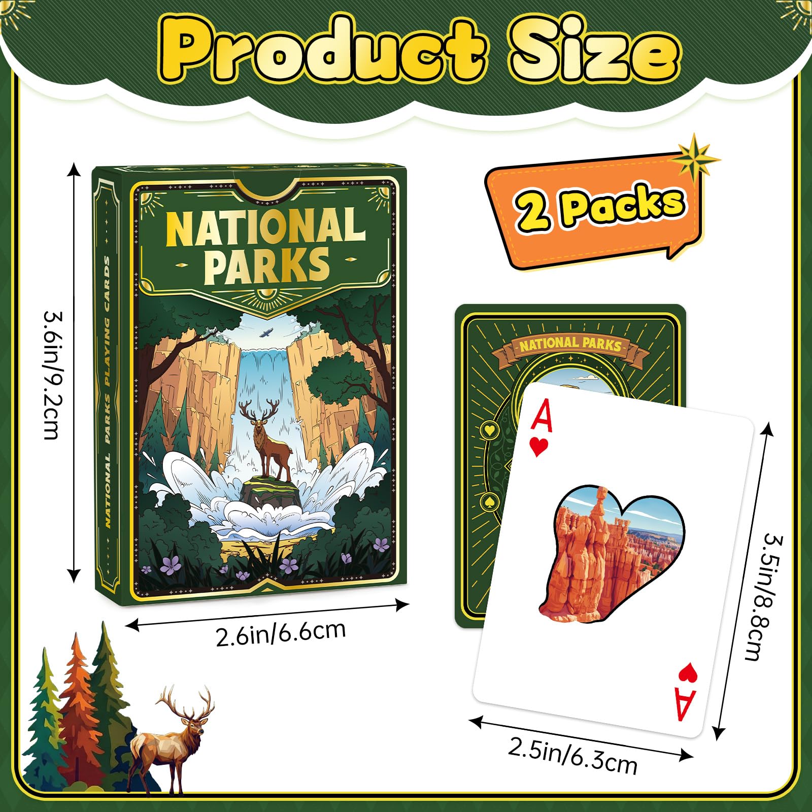 Playing Cards 2 Pack, 2 Deck of Cards, National Park Theme Playing Cards, Standard Poker Cards Set for Card Games Family Game Night Blackjack Camping
