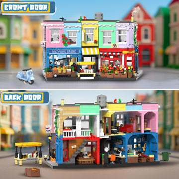 Colorful City Market Building Block Set, London Architecture Main Street Building set with Recording Studio, Coffee Shop, Bakery & Flower Shop, Mini