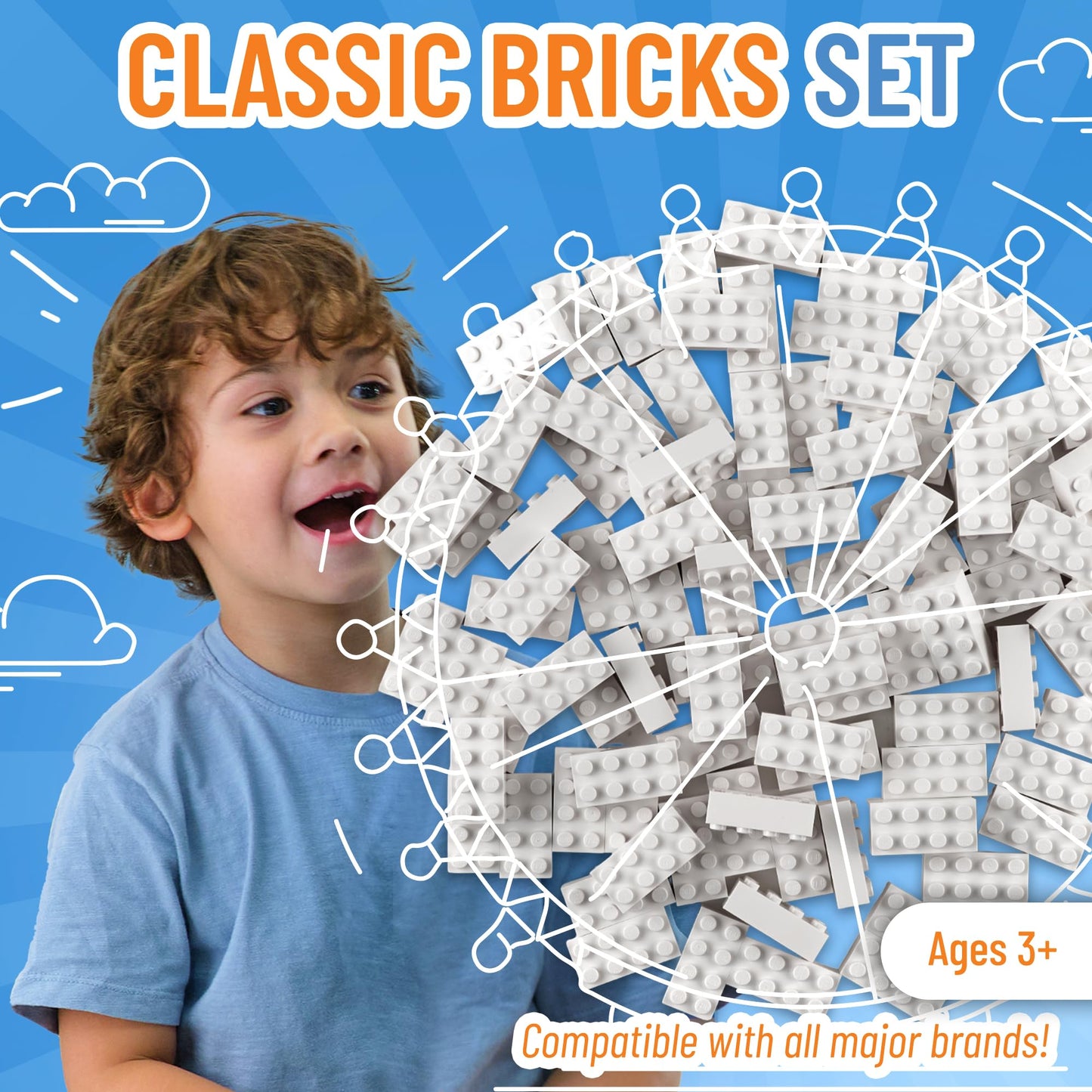 Strictly Briks Classic Bricks Starter Kit - Creative Building Blocks Set - Stackable White 2x4 Kids Blocks - Compatible with Major Brick Brands - 96