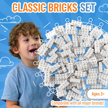 Strictly Briks Classic Bricks Starter Kit - Creative Building Blocks Set - Stackable White 2x4 Kids Blocks - Compatible with Major Brick Brands - 96