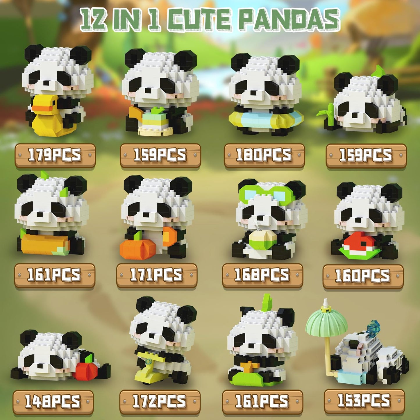 HIGH GODO 12Pack Pandas Party Favors Building Set, 1977PCS Cute Animals Set for Goodie Bag Stuffers Classroom Prizes, Party Favors Birthday Easter
