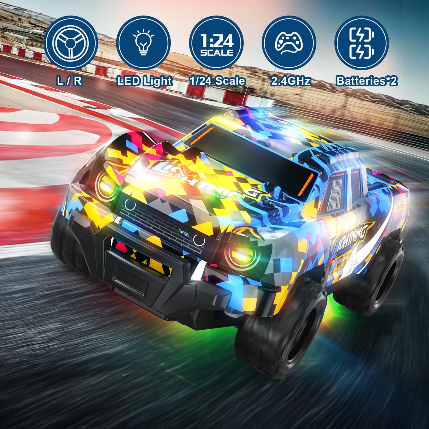 Growsly Remote Control Car for Boys 4-7, RC Pickup 1/24 Scale Light-up Mini RC Car for Kids Boys Toys Age 4-6, 6-8, 3-5, 5-7, Birthday Gifts for 3 4 5
