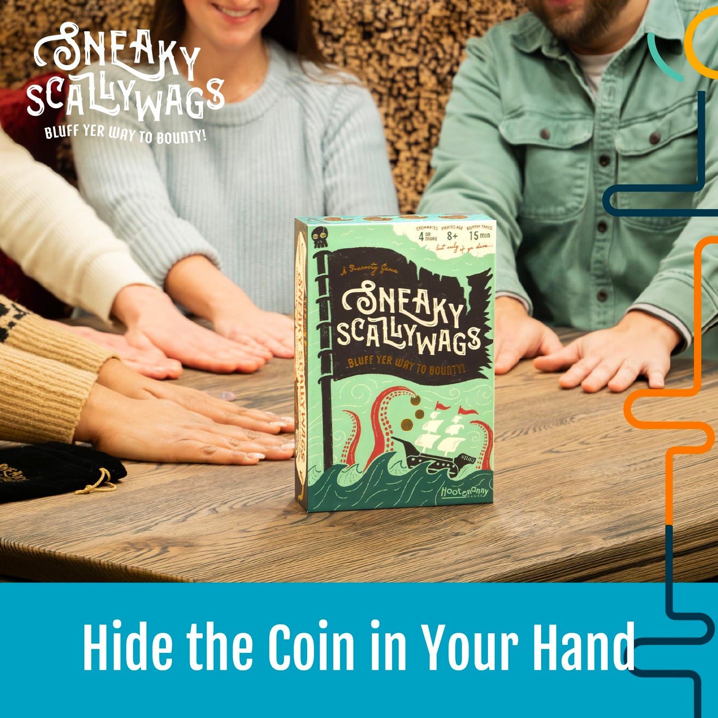 Hootenanny Games Sneaky Scallywags | Pirate Bluffing Game for Kids & Adults | Family Party Game | Perfect for Game Night | 4 or More Players, Ages 8+
