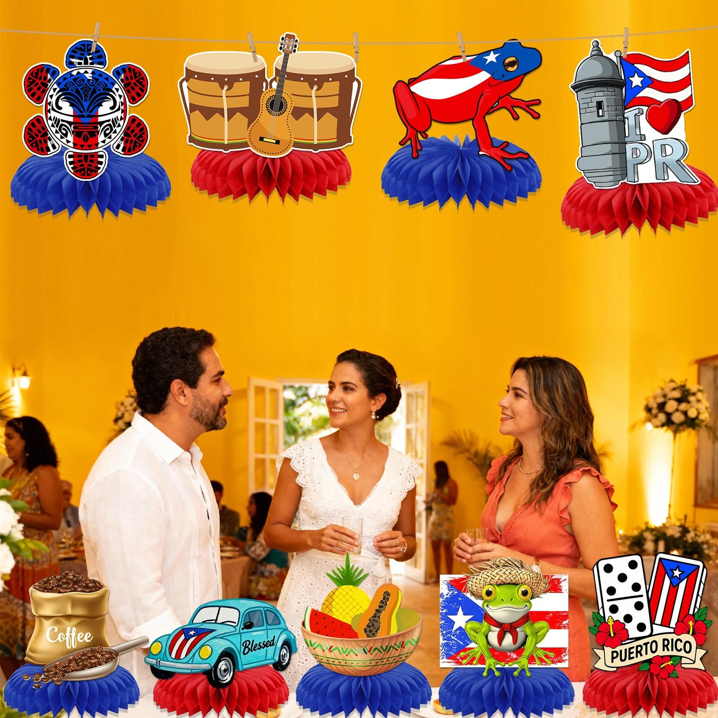 Puerto Rico Party Decorations: 9PCS Puerto Rico Honeycomb Centerpieces for Tables Puerto Rican Rapper Theme Party Decorations Puerto Rican Table Decor