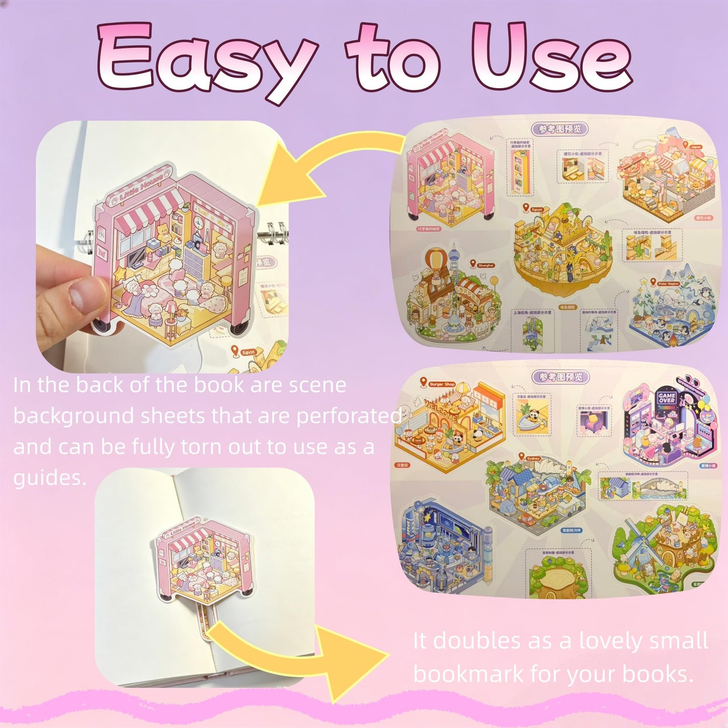 3D Sticker Scene Book, 10 Sets DIY Scene Stickers, Sticker Therapy for Adults, Isometric 3D Space DIY Sticker Book, Cute Art Stickers for Girls