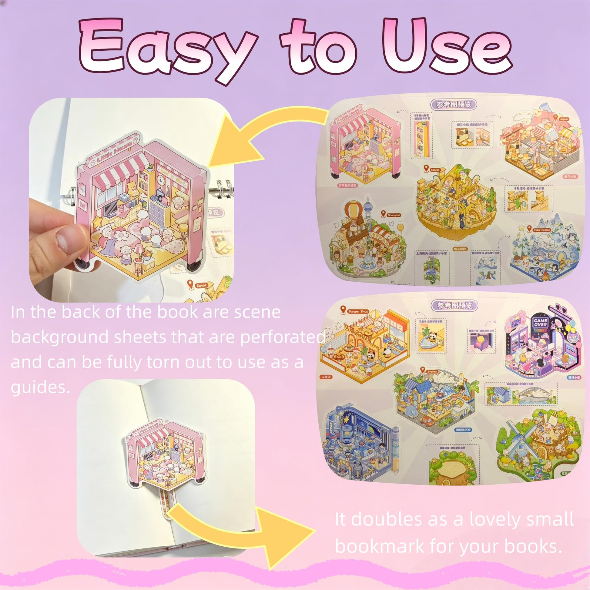3D Sticker Scene Book, 10 Sets DIY Scene Stickers, Sticker Therapy for Adults, Isometric 3D Space DIY Sticker Book, Cute Art Stickers for Girls