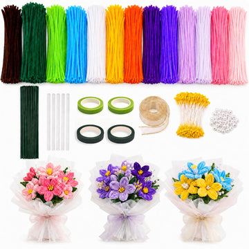 OkayRose 800 PCS Pipe Cleaners Craft, Pipe Cleaner Flower Kit with 13 Colors Chenille Stems, DIY Art and Craft Supplies for Kids & Adults, Colorful