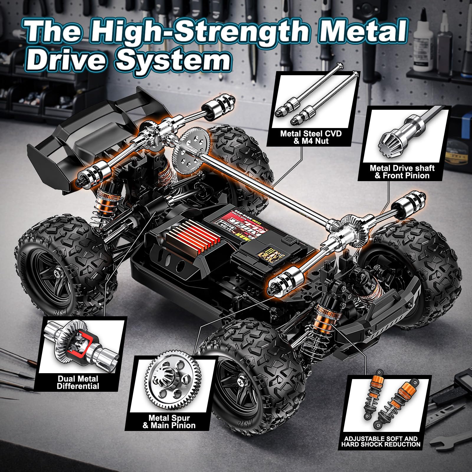 RC Cars 1:18 4WD High Speed Off-Road RC Truck 40 KM/H, Remote Control Car with Waterproof ESC, 2 Rechargeable 7.4V 1300mAh Batteries, Dual Body