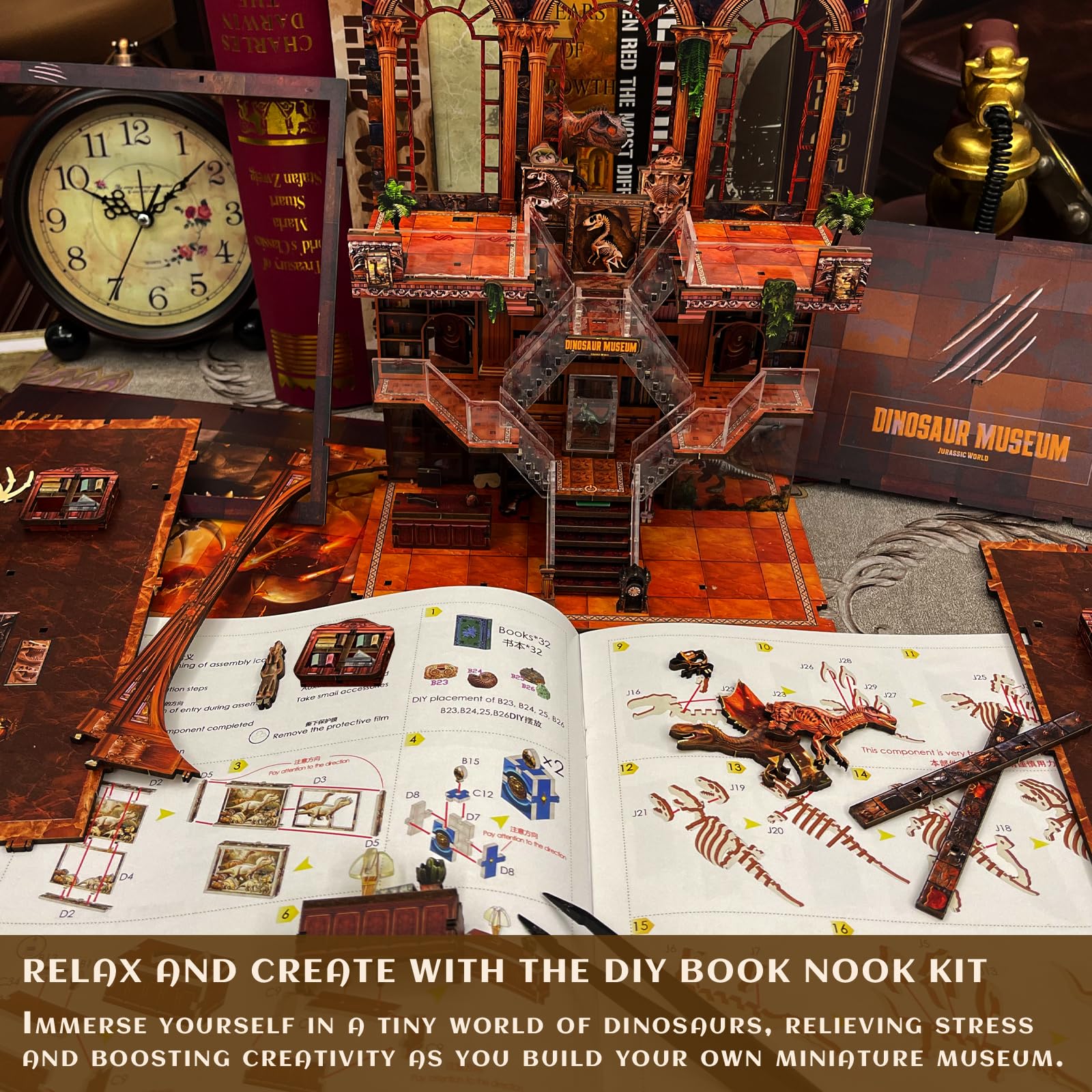 Book Nook Kit - DIY 3D Wooden Puzzle Miniature House with LED Lights - Creative Crafts for Adults - Bookshelf Insert Decor - Educational Gift