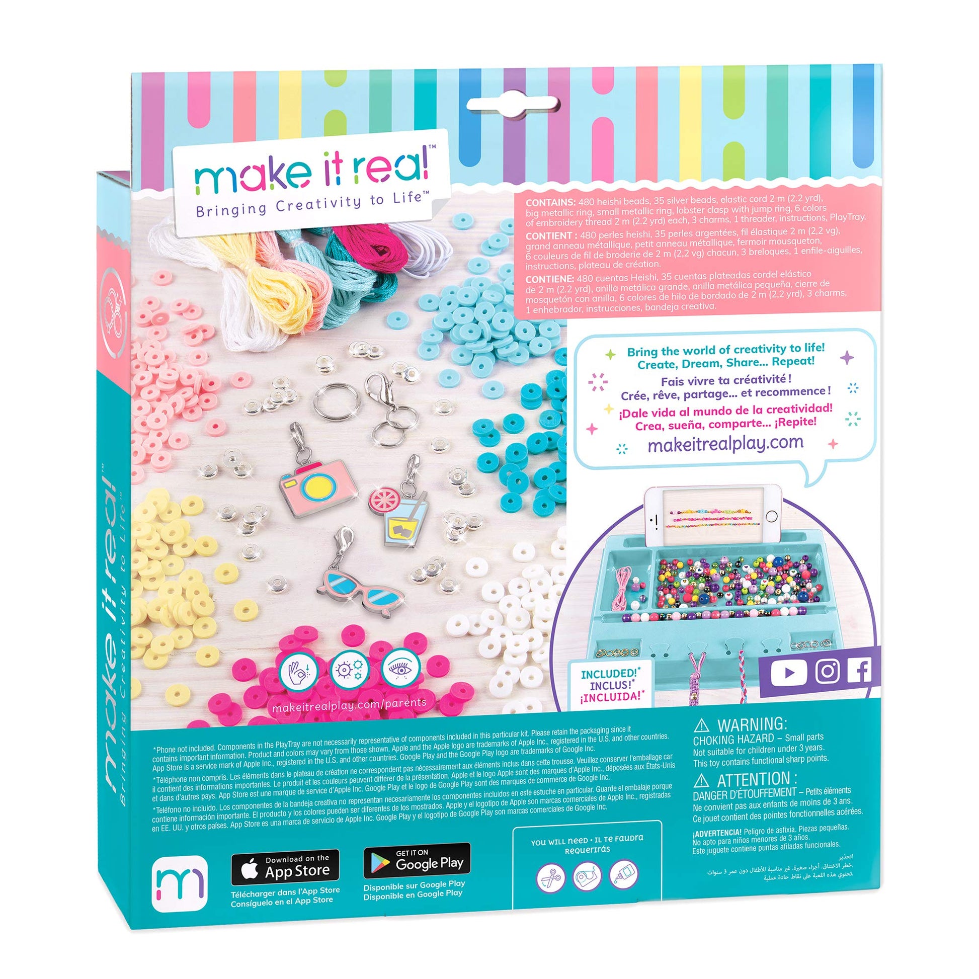 Make It Real - Summer Vibes Heishi Bead Bracelets - DIY Charm Bracelet Making Kit with Case - Friendship Bracelet Kit with Beads, Charms & Thread