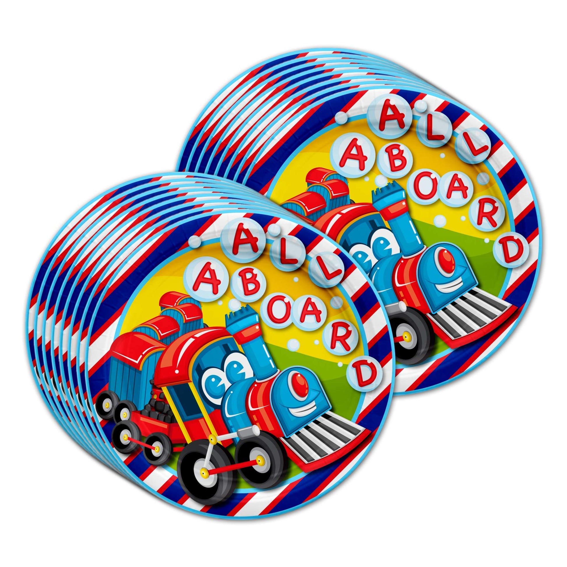 All Aboard! Train Birthday Party Supplies Set Plates Napkins Cups Tableware Kit for 16