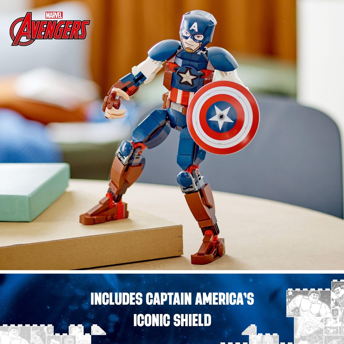 LEGO Marvel Captain America Construction Figure 76258 Buildable Marvel Action Figure, Posable Marvel Collectible with Attachable Shield for Play and