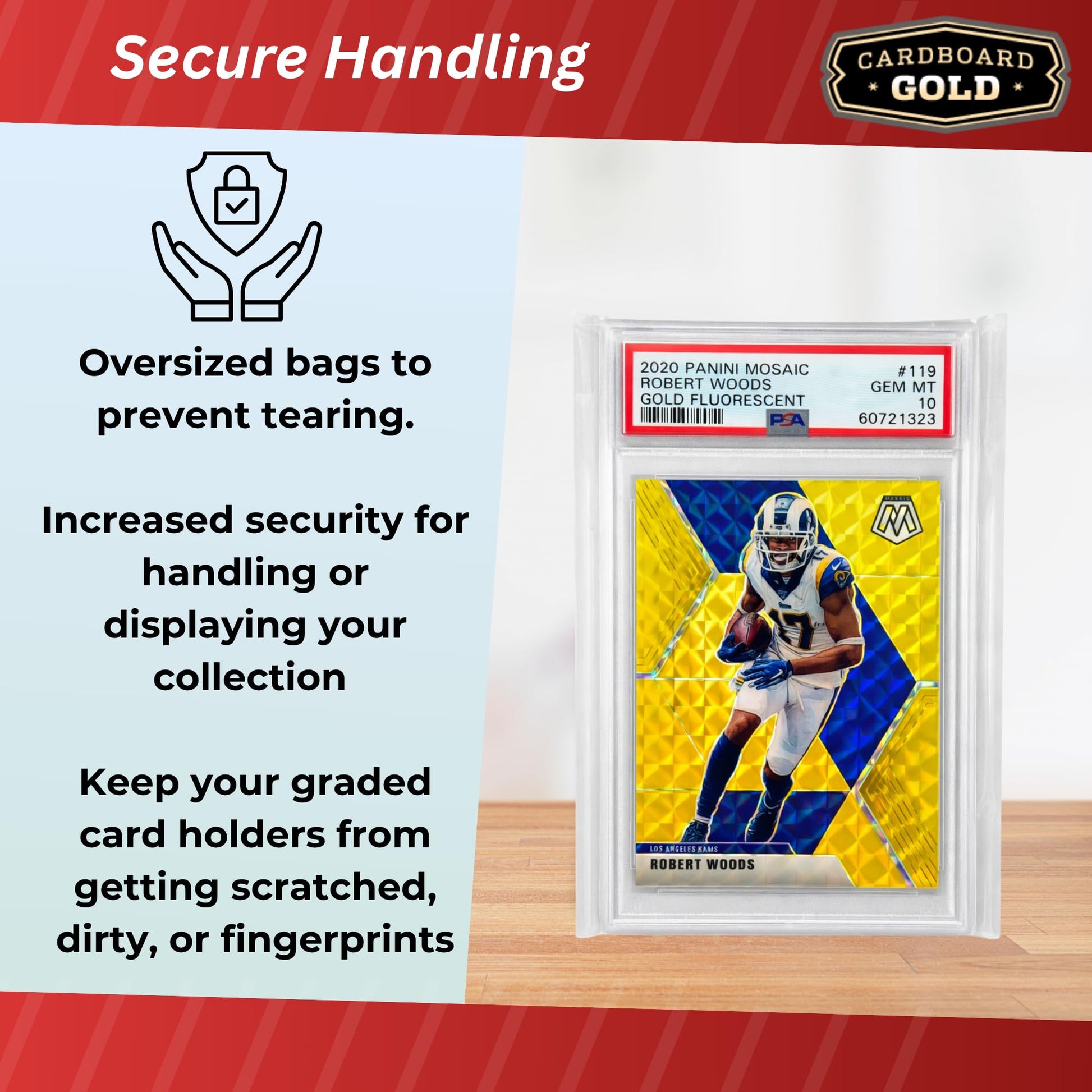 Cardboard Gold Graded Card Sleeve - Fits PSA, SGC, BGS, CGC Trading Cards - Slab Sleeves w/Adhesive Flap - Archival Safe, PVC-Free Protector Bags for
