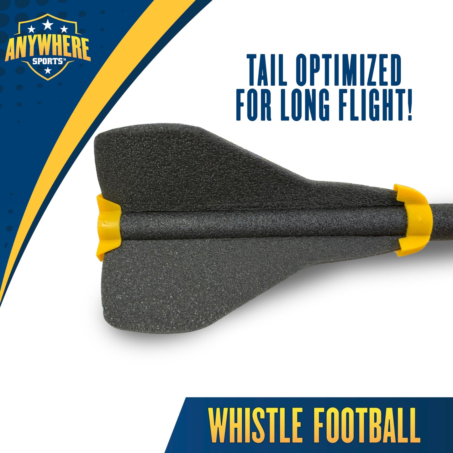 Anywhere Sports Soft Foam Whistle Football (12-Inch Kid Size, Bright Yellow & Silver Trim) - Fun Whistling Sound, Great Practice Ball for Kids
