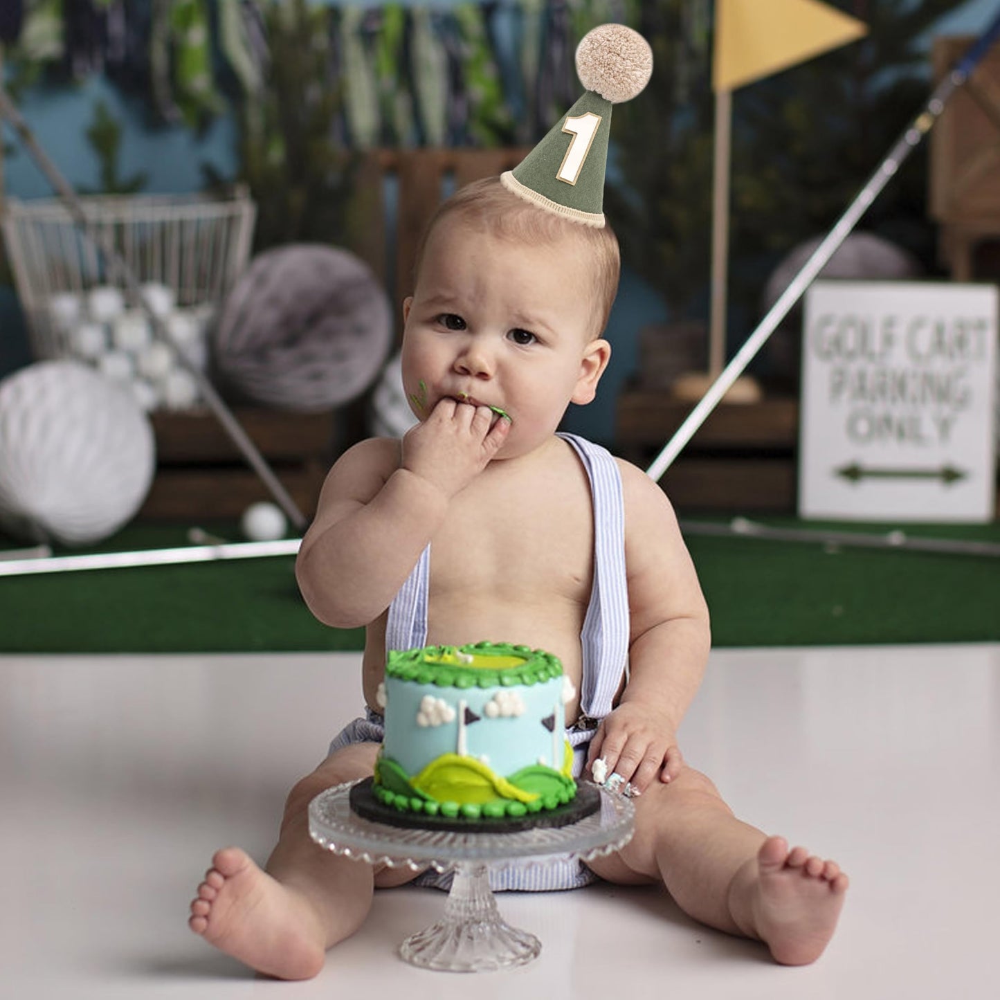 Agvgaza Wild One Birthday Hat - Wild Woodland First Birthday Decorations, Deep Green Hat, Safari Jungle Crown Photo Props Cake Smash for Baby Boys