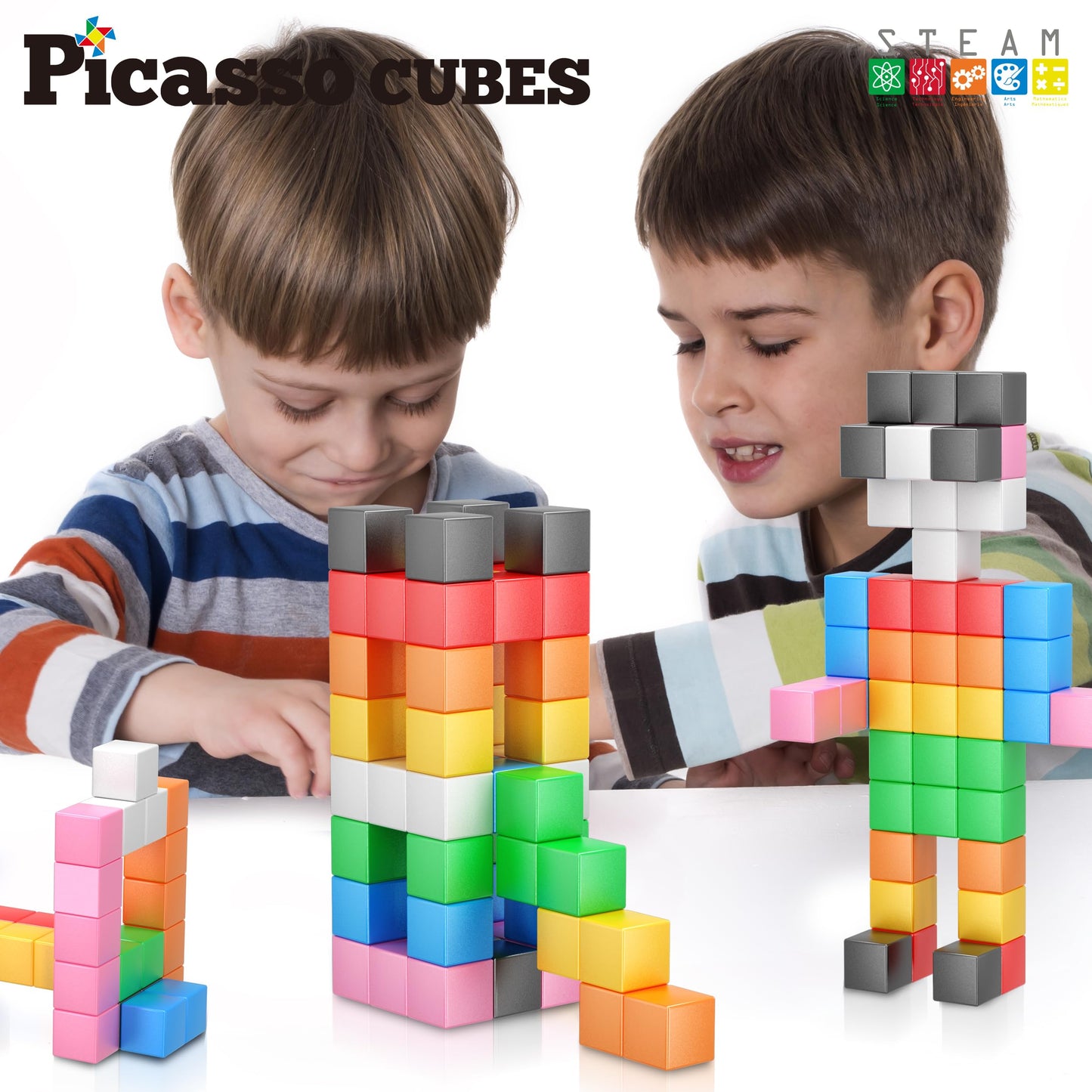 PicassoTiles Magnet Cube Building Blocks 1.2" 3CM Magnetic Cubes Toy Construction Building Educational Sensory Toys with Idea Booklet for School