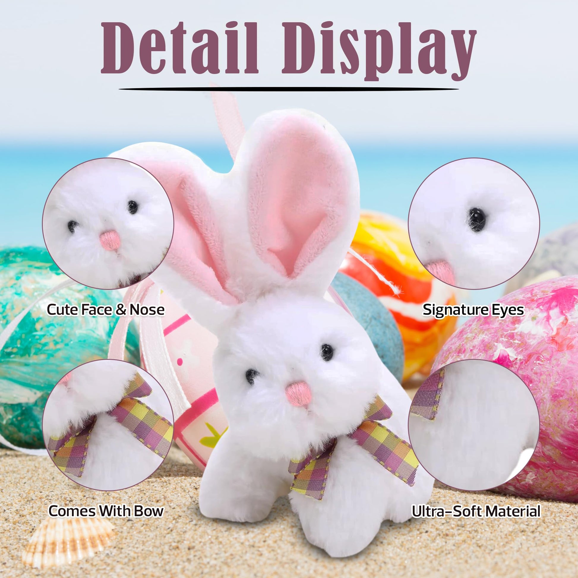 Made By Aliens Fluffy Easter Bunny Stuffed Animal with Bow - Plush Bunny Toy Cute Huggable Rabbit for Kids & Adults on Easter - 6-inch (White)