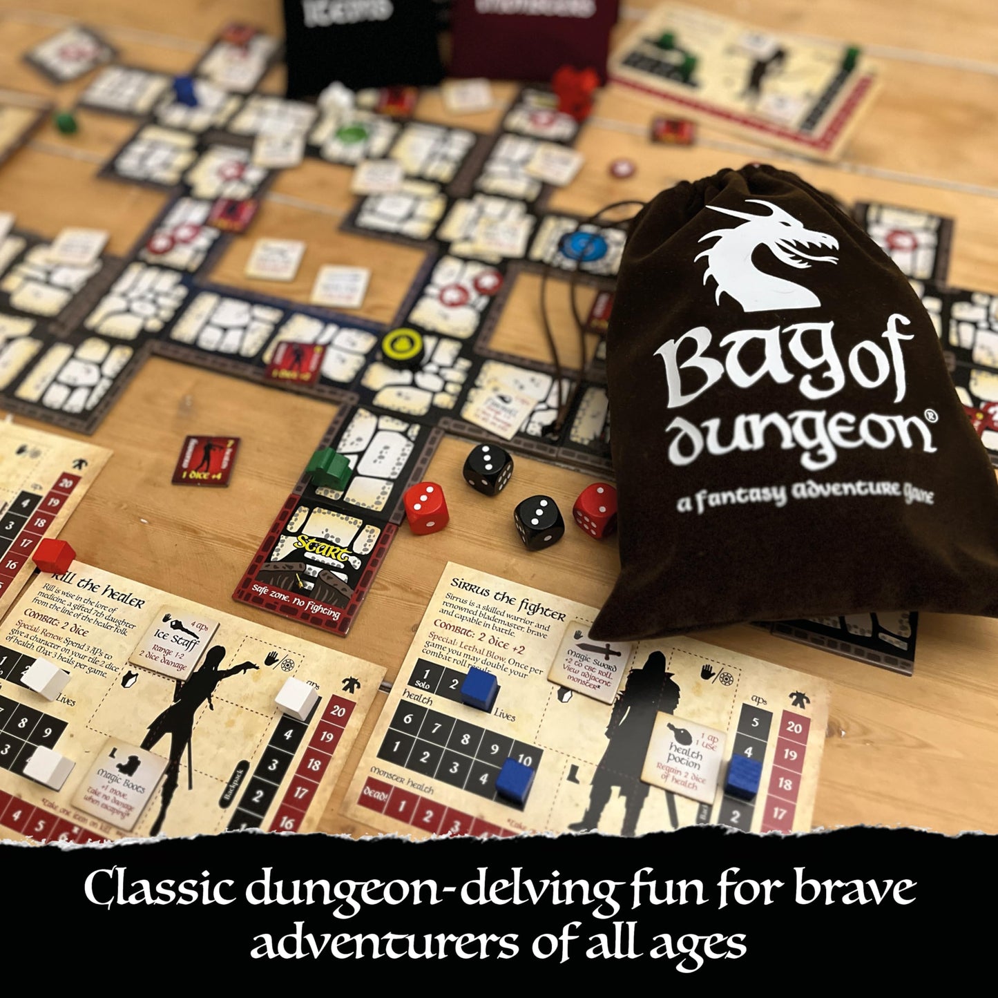 Bag of Dungeon-Fantasy Adventure Board Game for Families & RPG Fans | 1-4 Players, Ages 7+ | Classic Dungeon Crawler | Portable Tabletop RPG